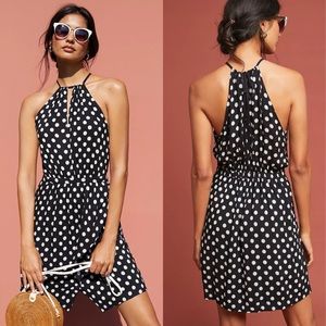MAEVE ANTHROPOLOGIE Black White Polka Dot Halter Dress